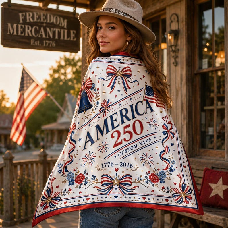 Personalized Name Bandana, Patriotic 1776 2026 Flag Bow Pattern Scarf, Soft Headwear for July 4 Vacation Accessory