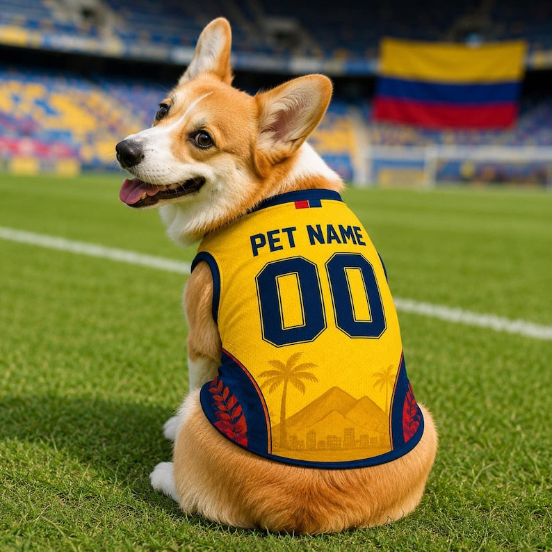 Personalized Colombia Pet Soccer Jersey, Custom Dog Football Shirt, Colombia Pet Jersey with Name & Number