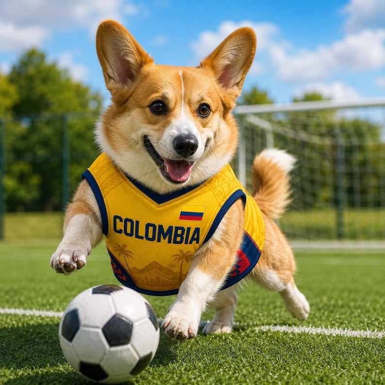 Personalized Colombia Pet Soccer Jersey, Custom Dog Football Shirt, Colombia Pet Jersey with Name & Number