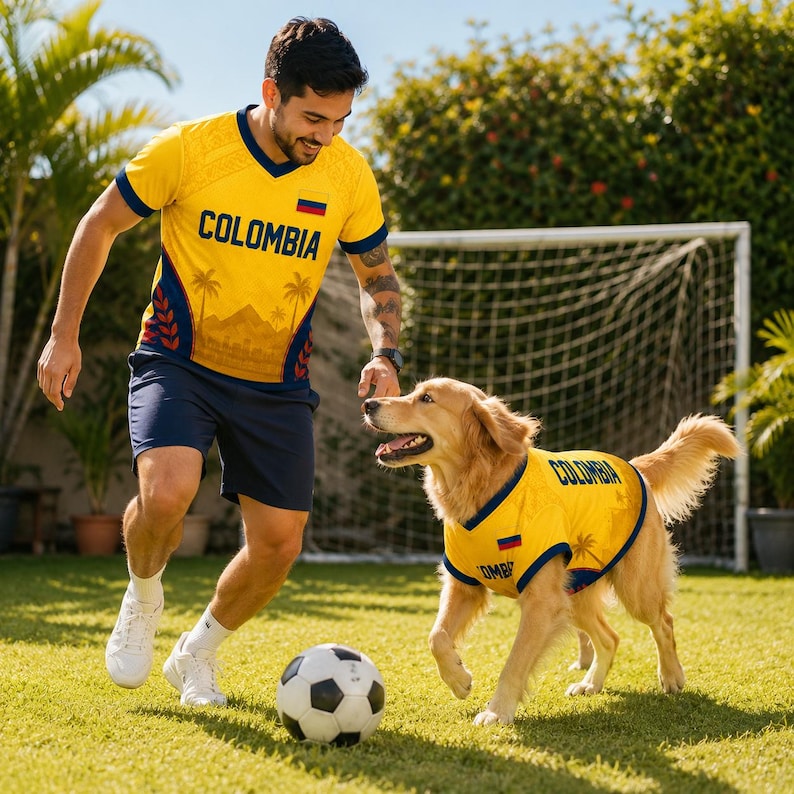 Personalized Colombia Pet Soccer Jersey, Custom Dog Football Shirt, Colombia Pet Jersey with Name & Number