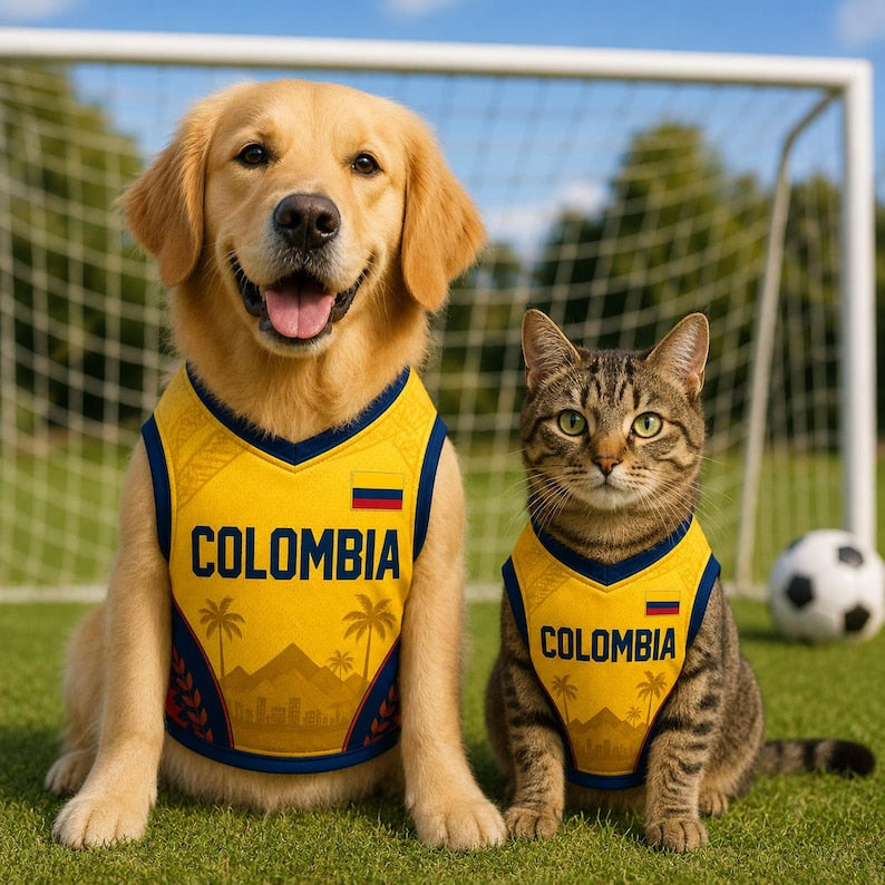 Personalized Colombia Pet Soccer Jersey, Custom Dog Football Shirt, Colombia Pet Jersey with Name & Number