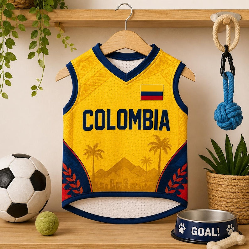 Personalized Colombia Pet Soccer Jersey, Custom Dog Football Shirt, Colombia Pet Jersey with Name & Number