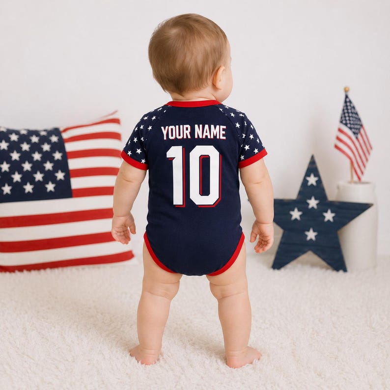 Personalized USA Baby Bodysuit, Custom Name Patriotic Newborn Onesie
