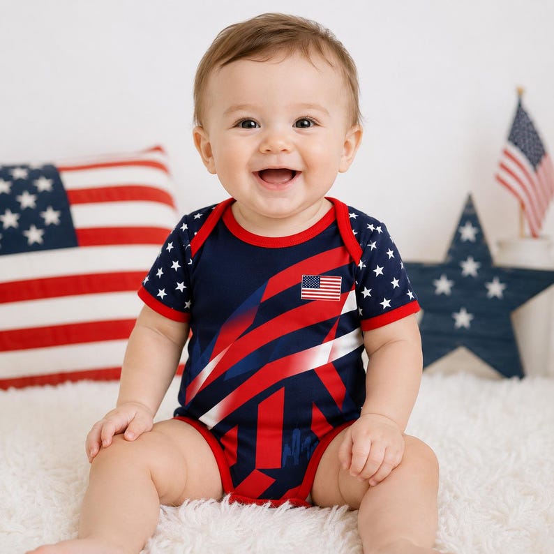 Personalized USA Baby Bodysuit, Custom Name Patriotic Newborn Onesie