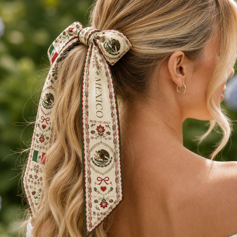 Mexico Satin Hair Scarf, Mexico Twilly, Mexico Headband