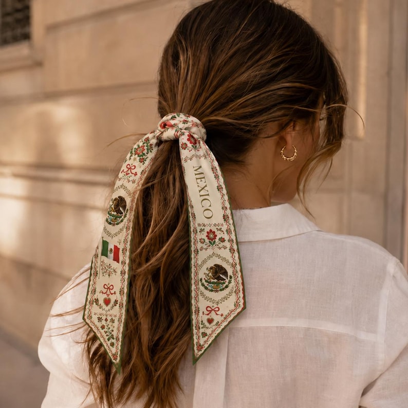 Mexico Satin Hair Scarf, Mexico Twilly, Mexico Headband