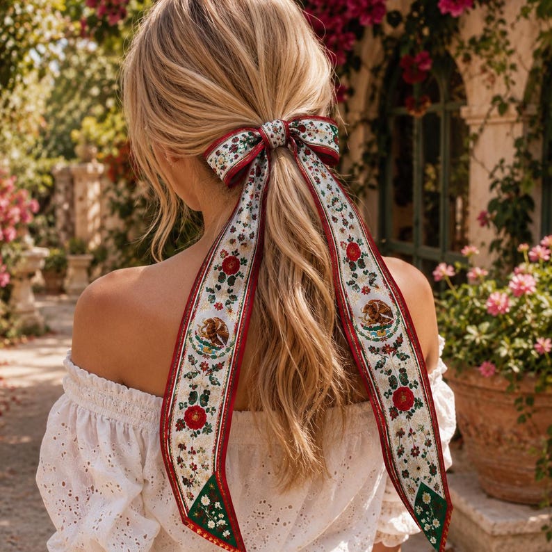 Mexico Satin Hair Scarf, Mexico Twilly, Mexico Headband, Mexican Flag Hair Scarf