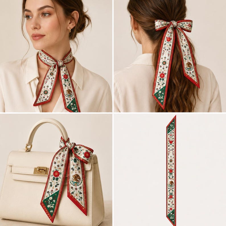 Mexico Satin Hair Scarf, Mexico Twilly, Mexico Headband, Mexican Flag Hair Scarf