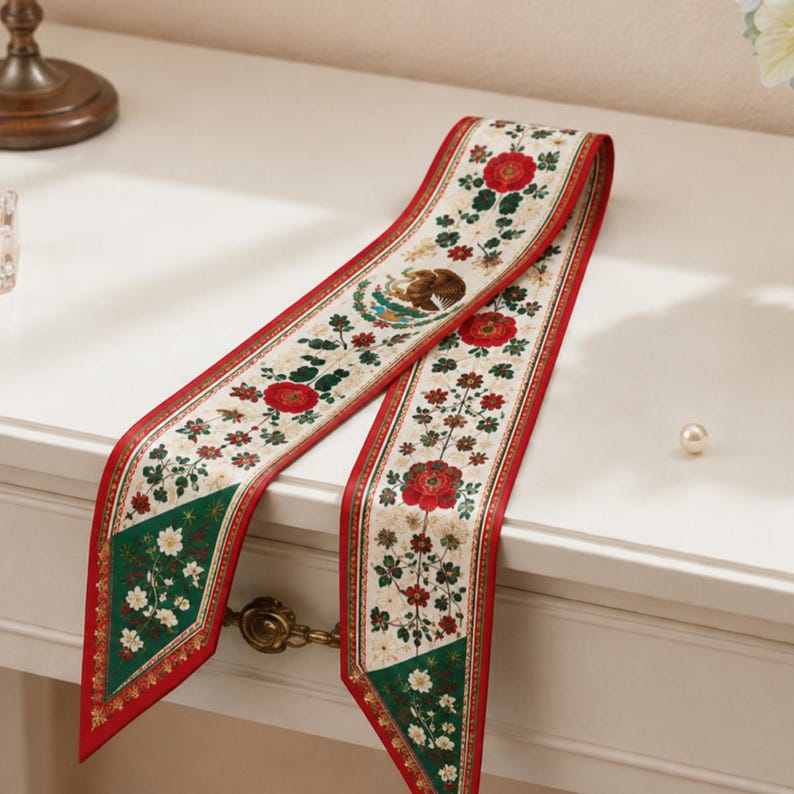 Mexico Satin Hair Scarf, Mexico Twilly, Mexico Headband, Mexican Flag Hair Scarf