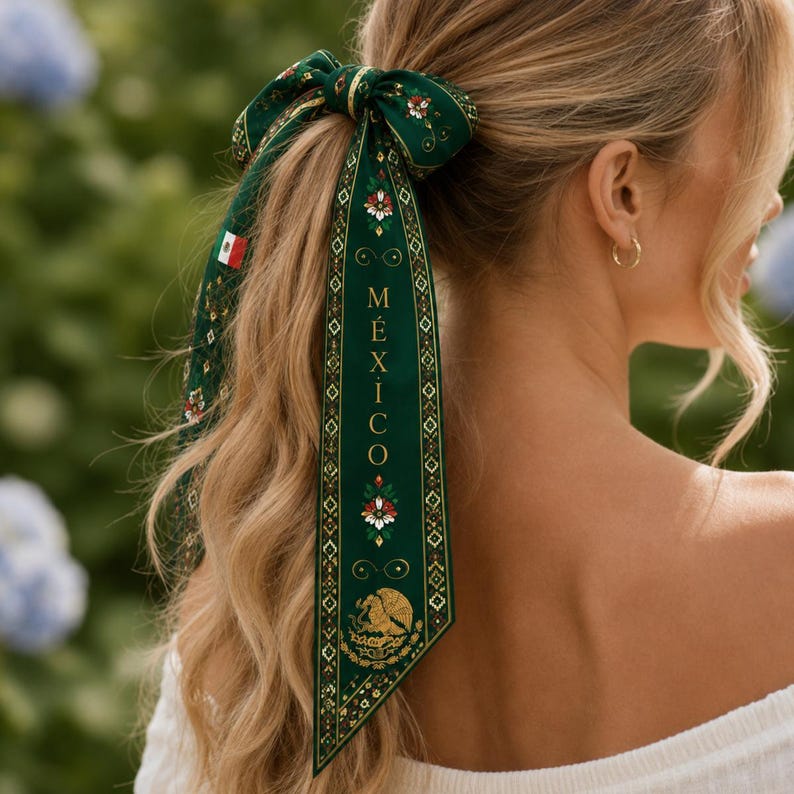 Mexico Satin Hair Scarf, Mexico Twilly, Mexico Headband
