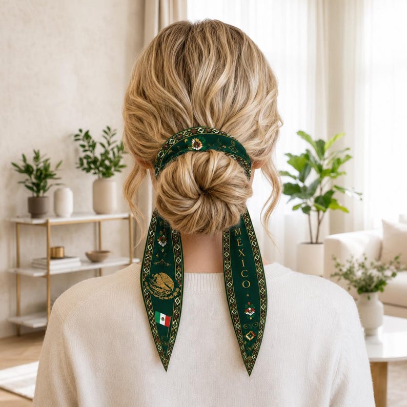 Mexico Satin Hair Scarf, Mexico Twilly, Mexico Headband