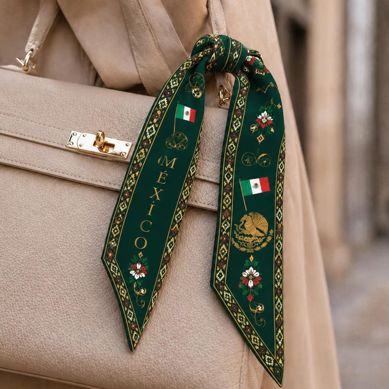Mexico Satin Hair Scarf, Mexico Twilly, Mexico Headband