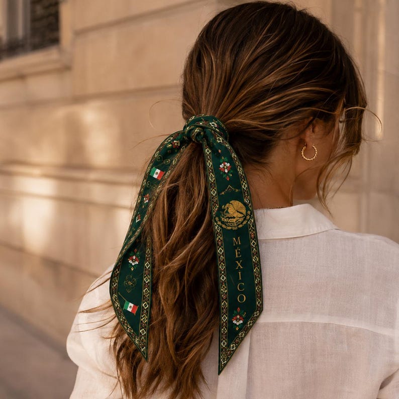 Mexico Satin Hair Scarf, Mexico Twilly, Mexico Headband