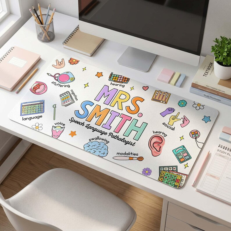 SLP Teacher Desk Mat, Speech Language Pathologist Gift Mouse Pat Back To School Teacher Gift