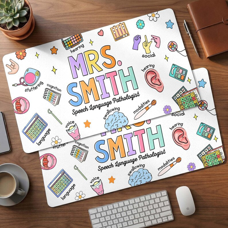 SLP Teacher Desk Mat, Speech Language Pathologist Gift Mouse Pat Back To School Teacher Gift