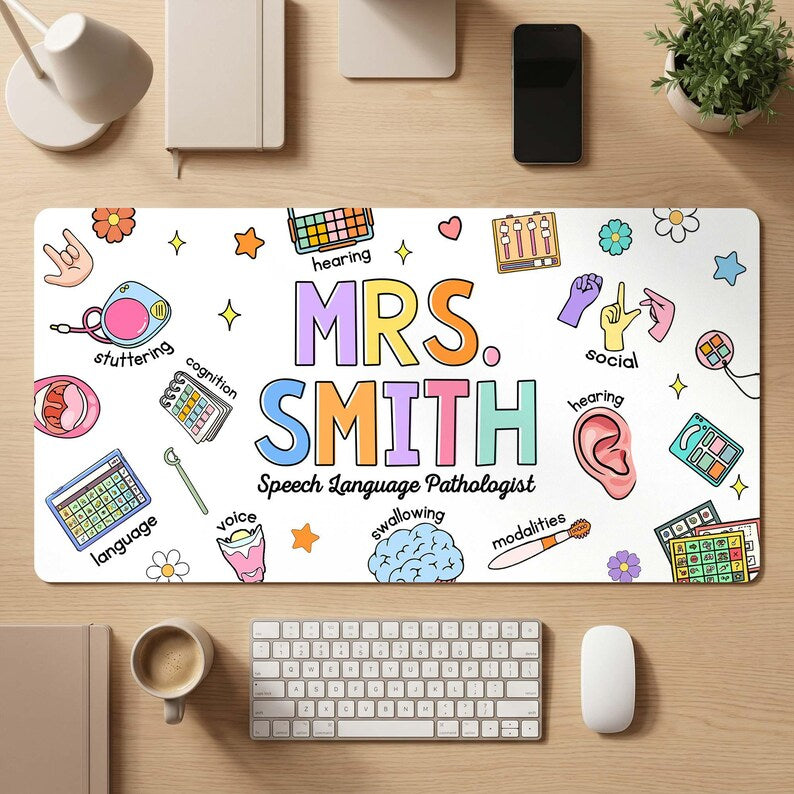 SLP Teacher Desk Mat, Speech Language Pathologist Gift Mouse Pat Back To School Teacher Gift
