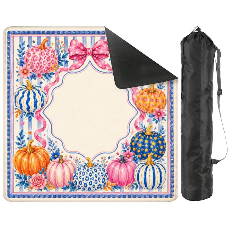 Pumpkin Blossom Mahjong Mat, Pink and Blue Pumpkin Mahjong Mat, Coquette Fall Mahjong Mat