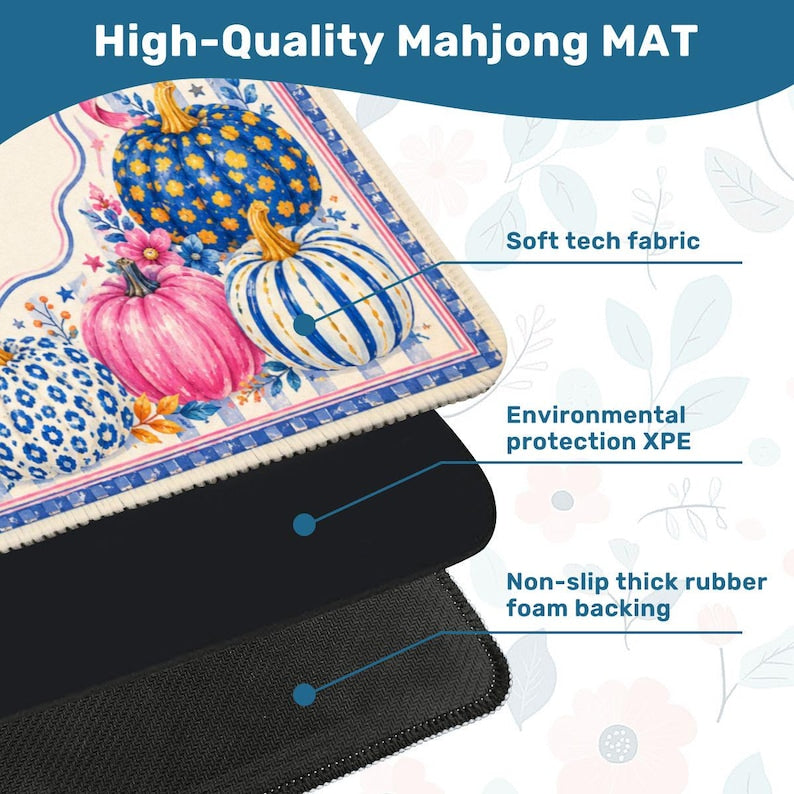 Pumpkin Blossom Mahjong Mat, Pink and Blue Pumpkin Mahjong Mat, Coquette Fall Mahjong Mat