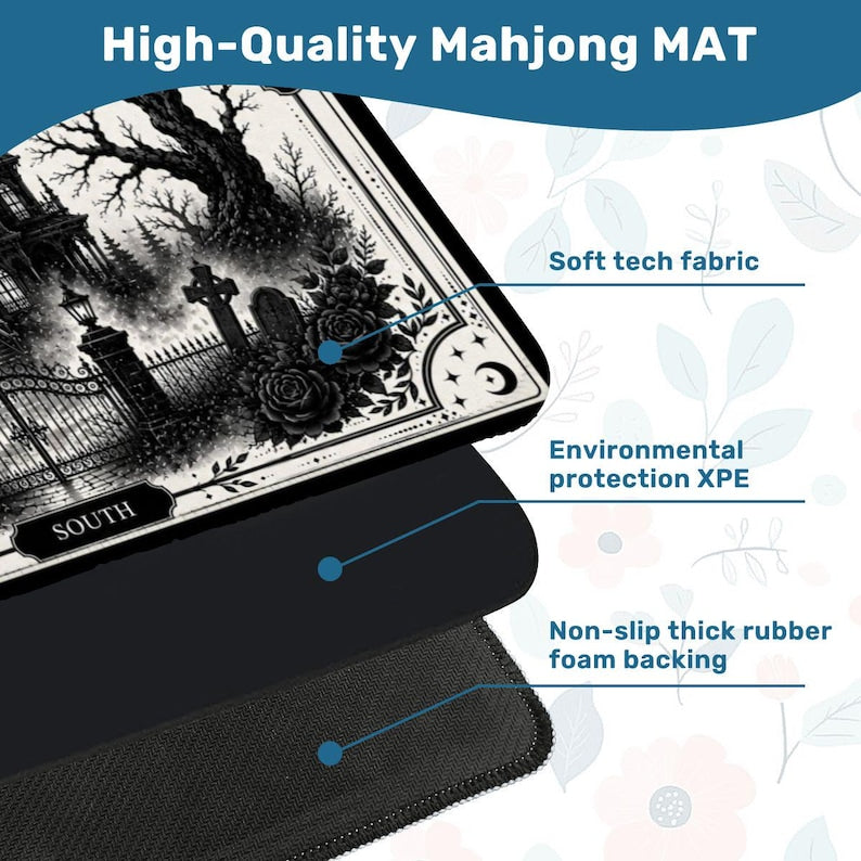 Gothic Manor Mahjong Mat, Haunted House Mahjong Mat, Halloween Mahjong Mat, Black and White Gothic Mahjong Mat