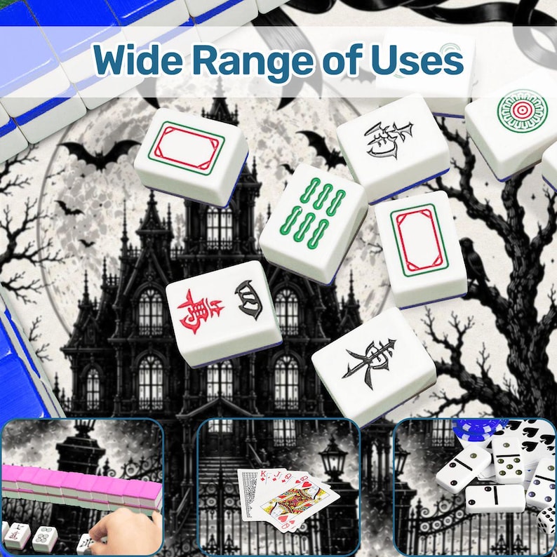 Gothic Manor Mahjong Mat, Haunted House Mahjong Mat, Halloween Mahjong Mat, Black and White Gothic Mahjong Mat