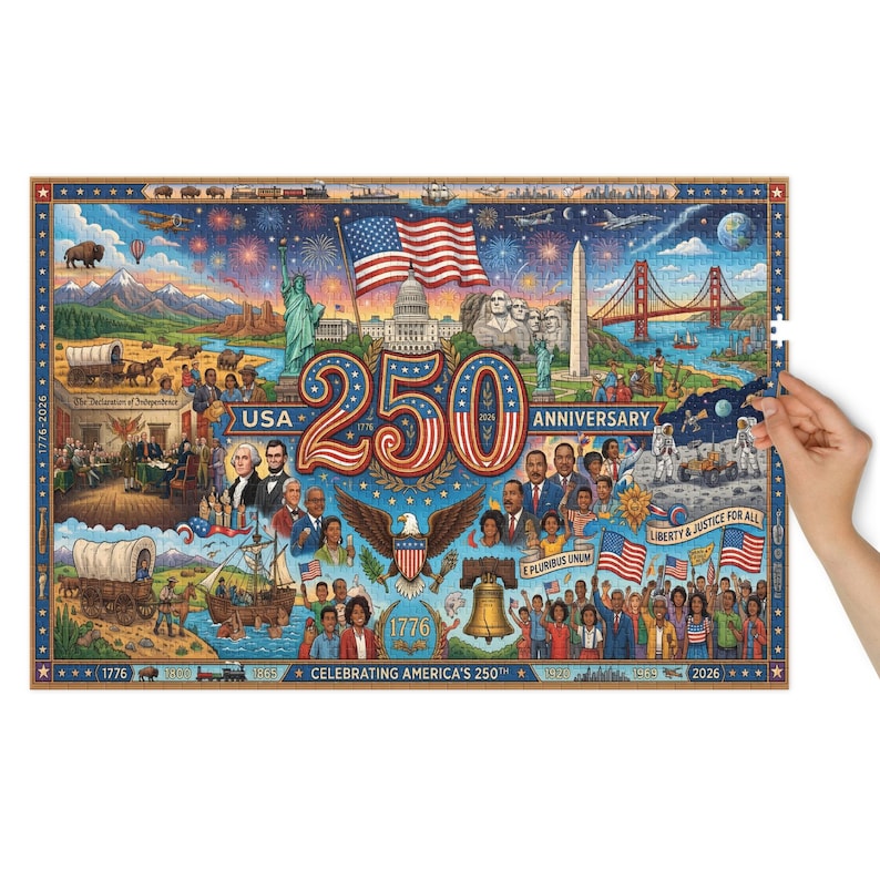 USA 250th Anniversary Jigsaw Puzzle, American History Patriotic Collage | 1776-2026