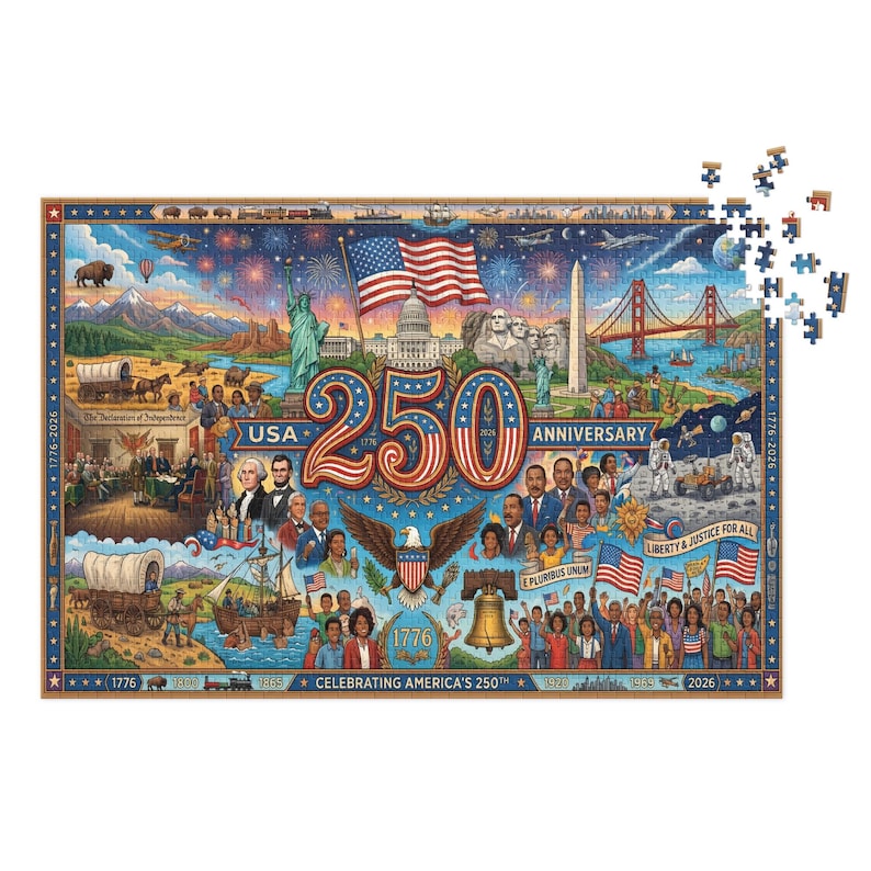 USA 250th Anniversary Jigsaw Puzzle, American History Patriotic Collage | 1776-2026