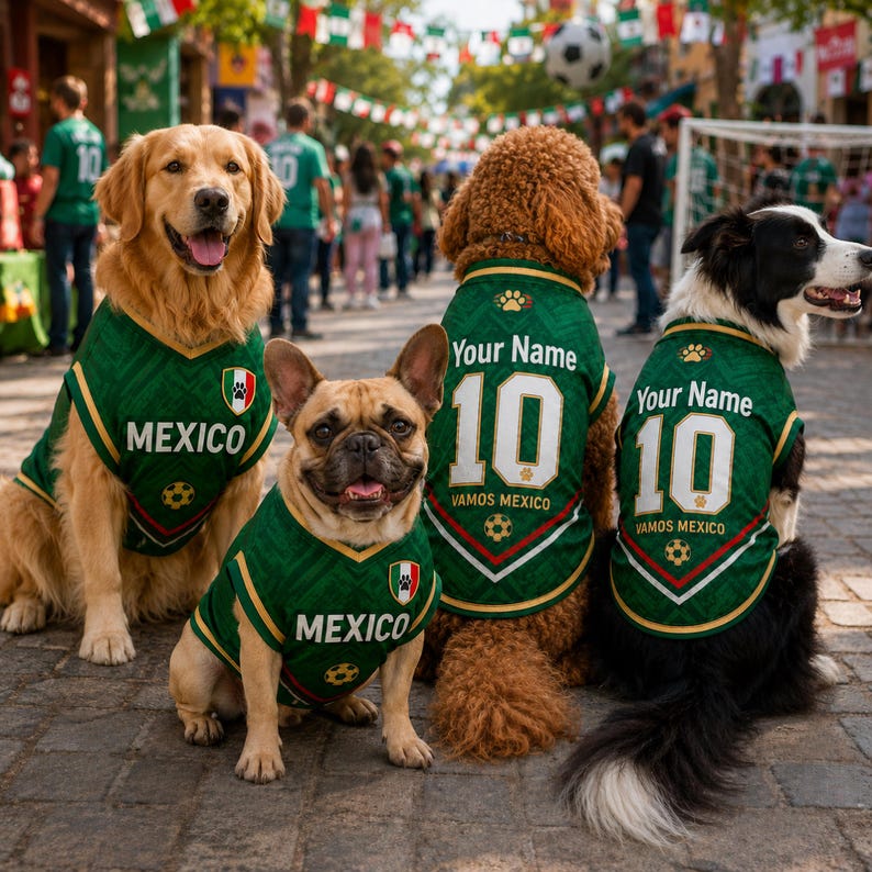 Personalized Mexico Pet Soccer Jersey, Custom Dog Football Shirt, Name Number Gift
