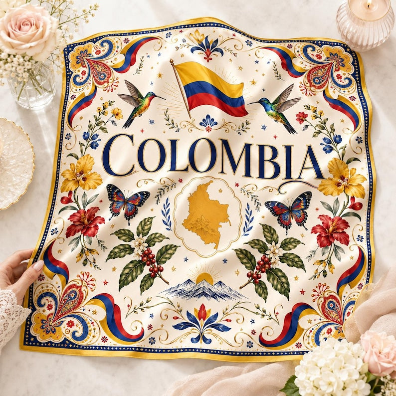 Custom Colombia Scarf, Custom Colombia Bandana, Beautiful Soft Colombia Flag Pattern Scarf