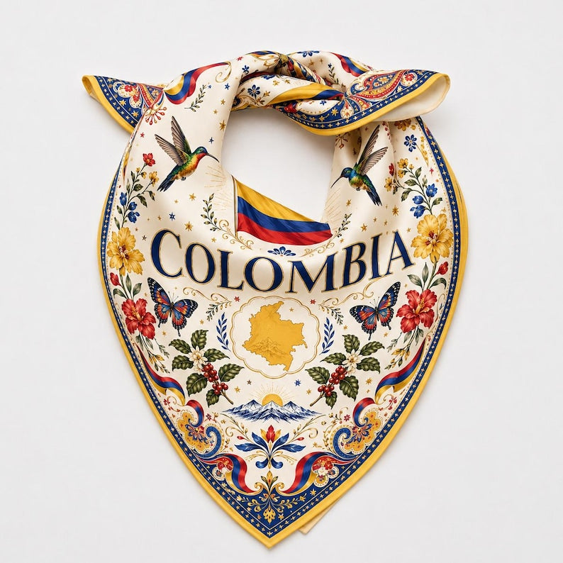 Custom Colombia Scarf, Custom Colombia Bandana, Beautiful Soft Colombia Flag Pattern Scarf