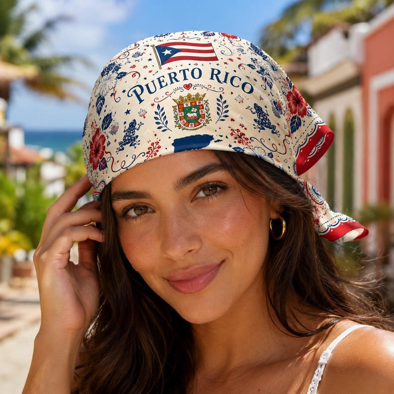 Custom Puerto Rico Scarf, Custom Puerto Rico Bandana, Beautiful Soft Puerto Rico Flag Pattern Scarf