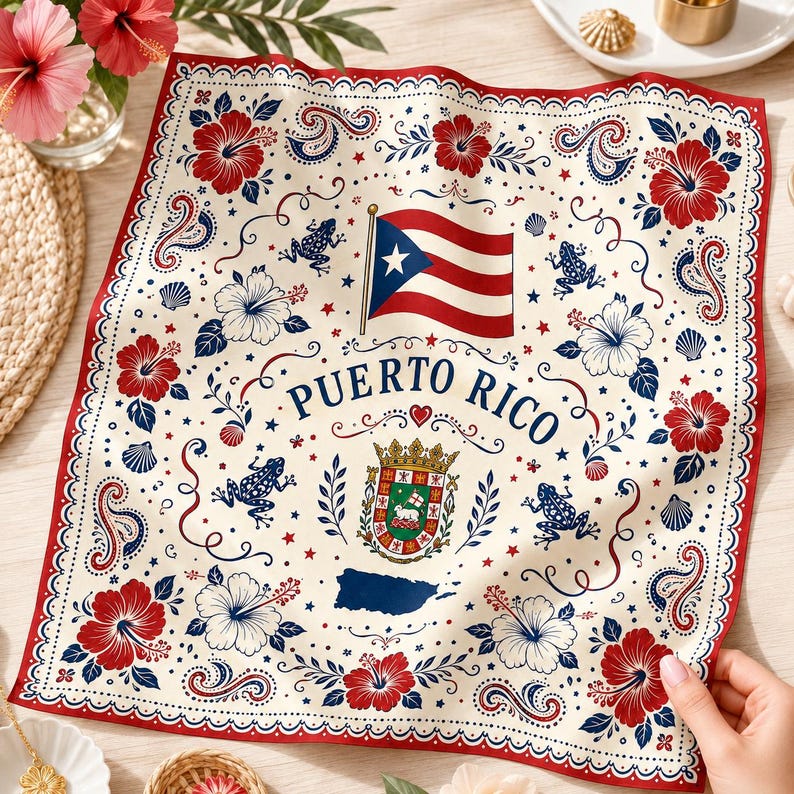 Custom Puerto Rico Scarf, Custom Puerto Rico Bandana, Beautiful Soft Puerto Rico Flag Pattern Scarf