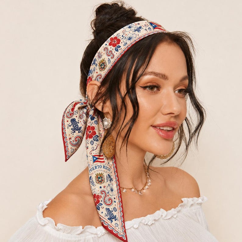 Custom Puerto Rico Scarf, Custom Puerto Rico Bandana, Beautiful Soft Puerto Rico Flag Pattern Scarf