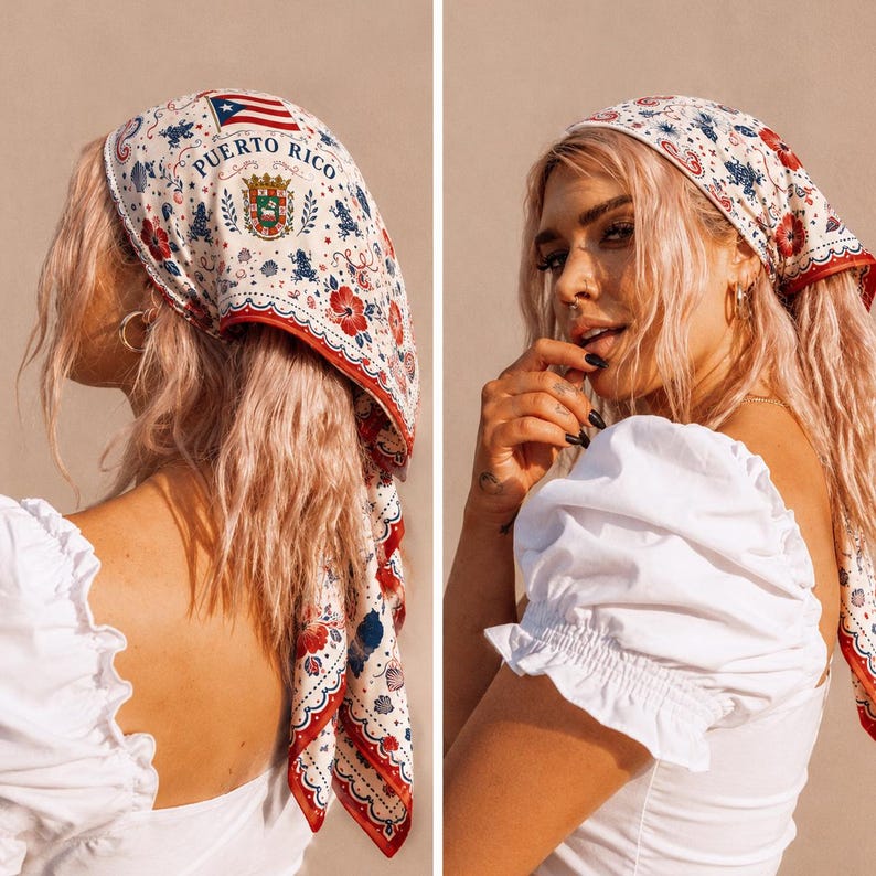 Custom Puerto Rico Scarf, Custom Puerto Rico Bandana, Beautiful Soft Puerto Rico Flag Pattern Scarf