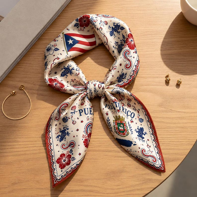 Custom Puerto Rico Scarf, Custom Puerto Rico Bandana, Beautiful Soft Puerto Rico Flag Pattern Scarf