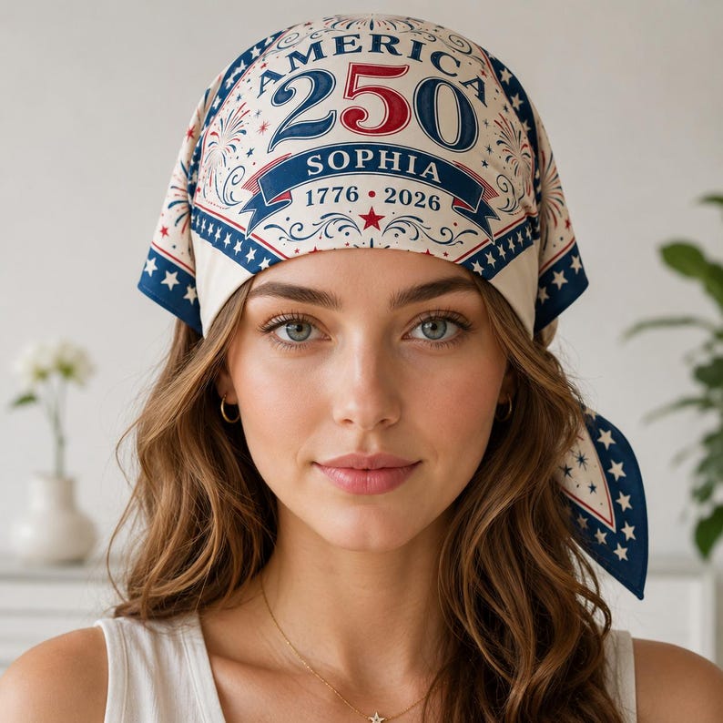 Personalized America 250th Anniversary Scarf, Custom Patriotic Fireworks Neck Scarf