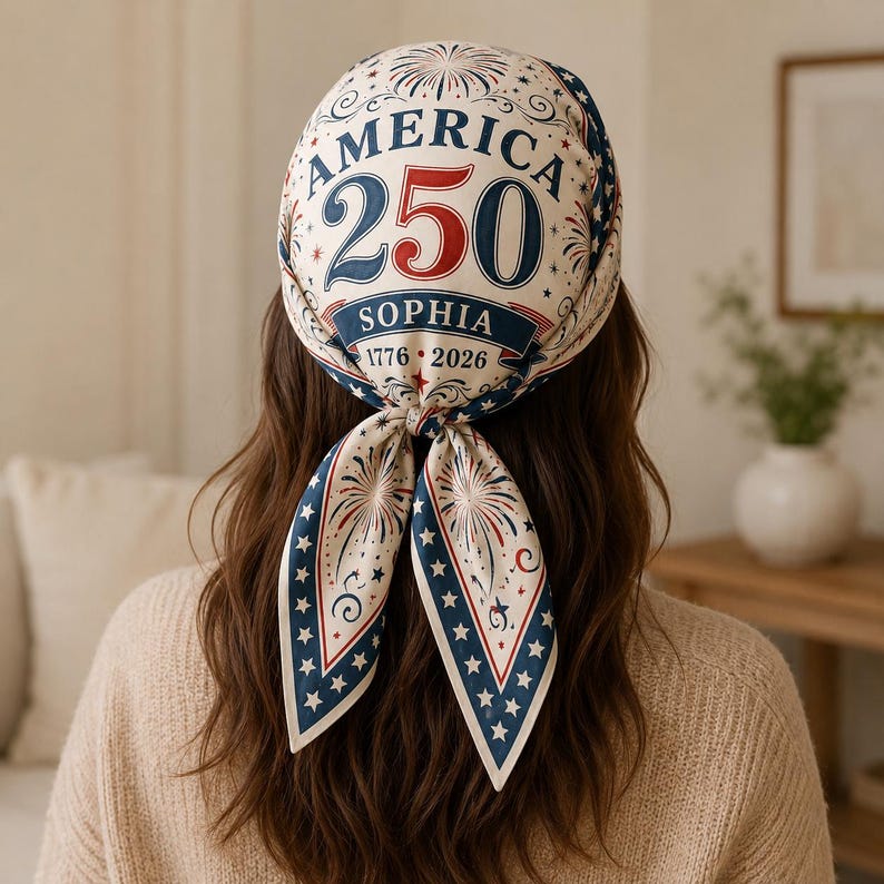 Personalized America 250th Anniversary Scarf, Custom Patriotic Fireworks Neck Scarf