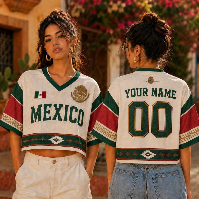 Personalized Mexico Soccer Crop Top Jersey, Mexico Jersey Crop Tee