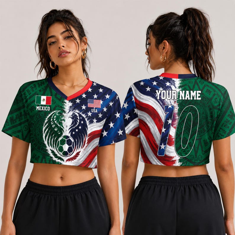 Custom Half USA Half Mexico Soccer Crop Top Jersey