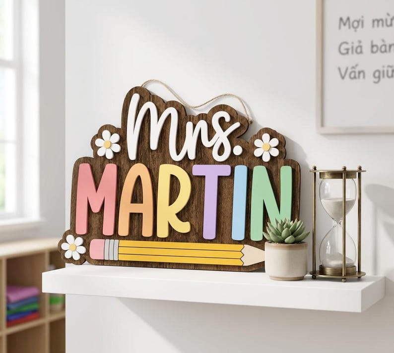Personalized Teacher Door Sign, Custom Teacher Name Sign, Classroom Door Hanger, Teacher Appreciation Gift