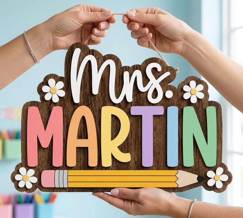 Personalized Teacher Door Sign, Custom Teacher Name Sign, Classroom Door Hanger, Teacher Appreciation Gift