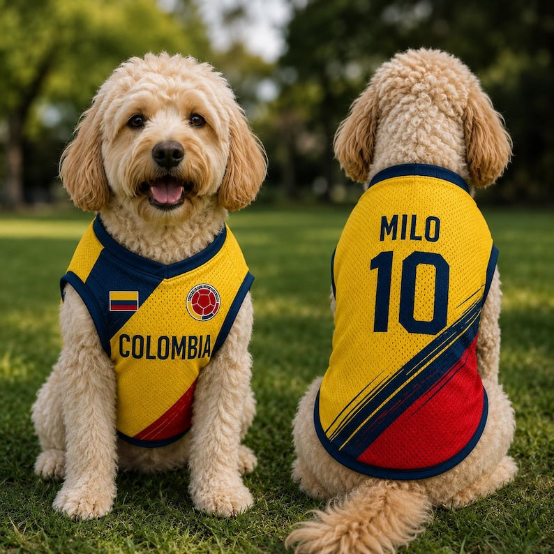 Custom Colombia Mesh Pet Soccer Jersey, Custom Name Number Colombian Flag Pet Shirt