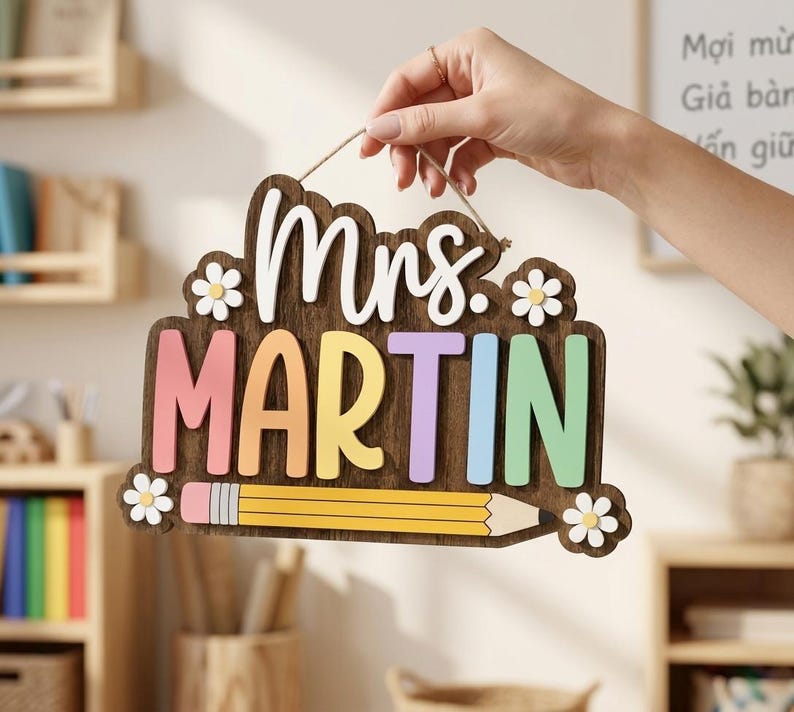 Personalized Teacher Door Sign, Custom Teacher Name Sign, Classroom Door Hanger, Teacher Appreciation Gift