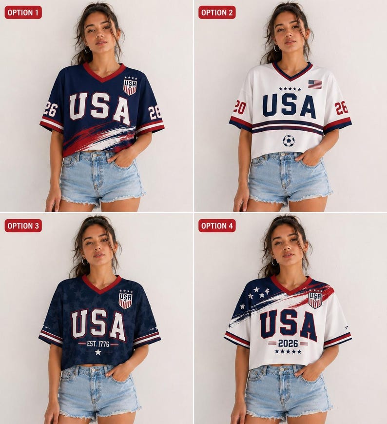 Custom USA Soccer Crop Top Jersey Custom Name Number USA Football Shirt
