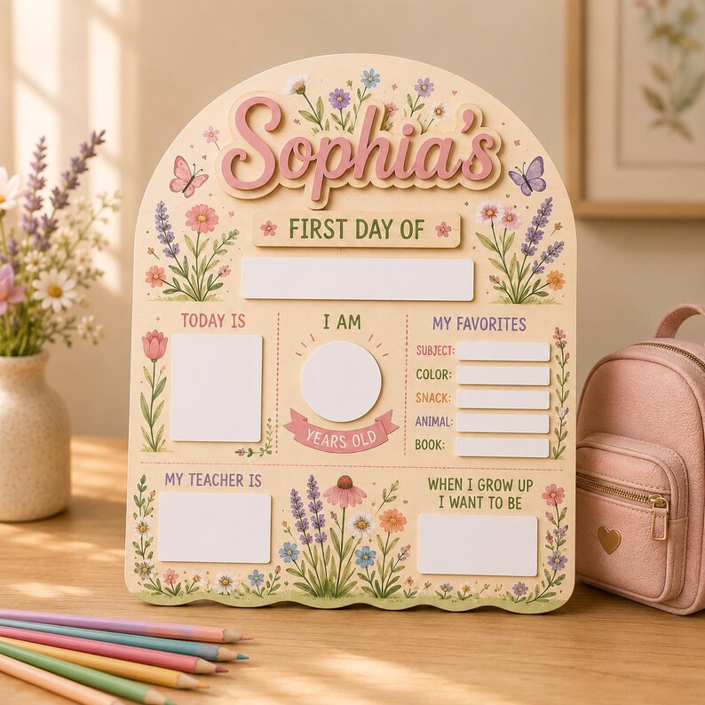 Personalized First Day of School Sign, Back to School Board, Preschool Kindergarten 1st Day of School Sign