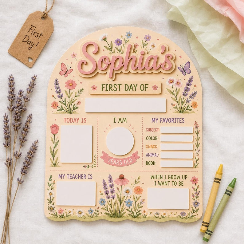 Personalized First Day of School Sign, Back to School Board, Preschool Kindergarten 1st Day of School Sign