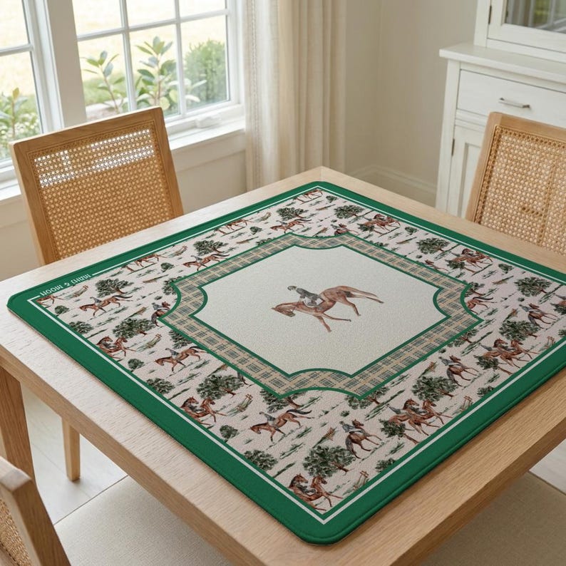 Horse Mahjong Mat, Equestrian Mahj Mat, Horse Lover Gift, Green American Mahjong Accessories