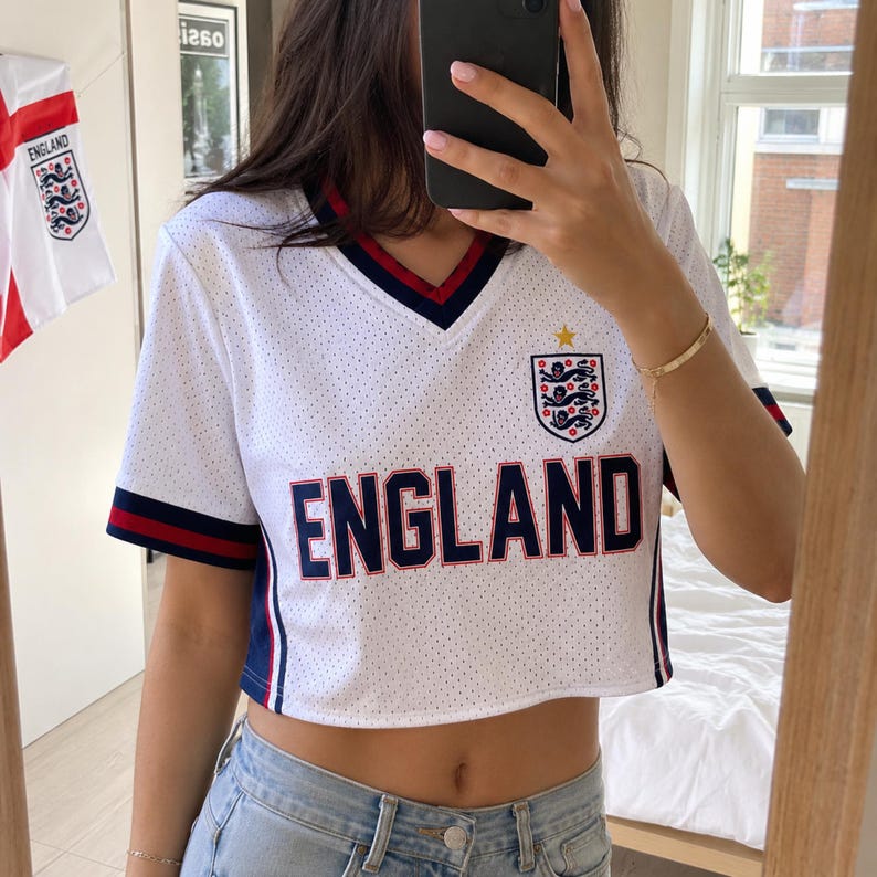 Custom Name England Mesh Crop Top Football Jersey, Personalized Football Fan Shirt