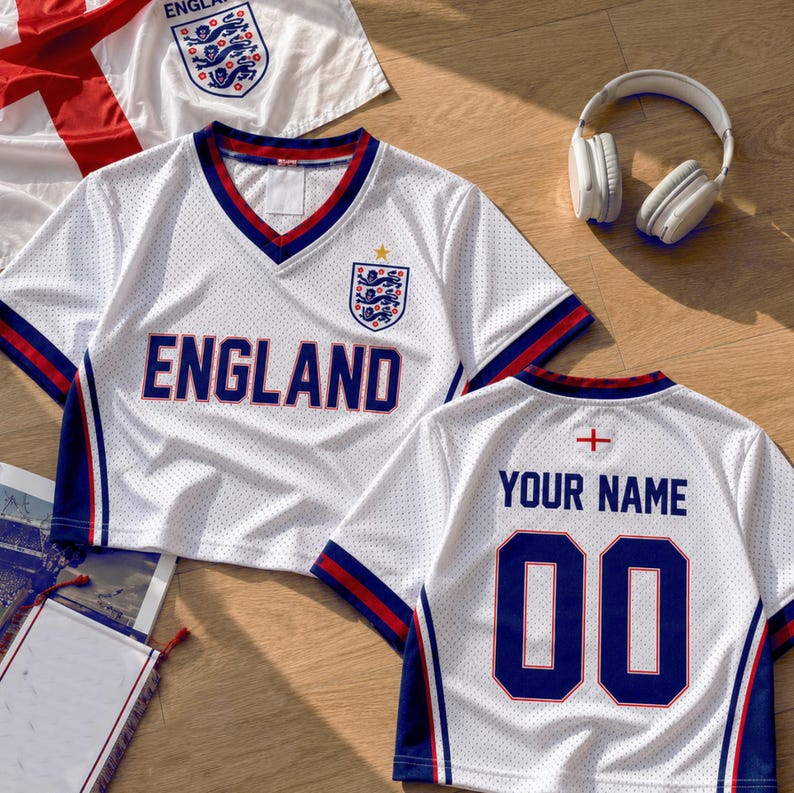 Custom Name England Mesh Crop Top Football Jersey, Personalized Football Fan Shirt