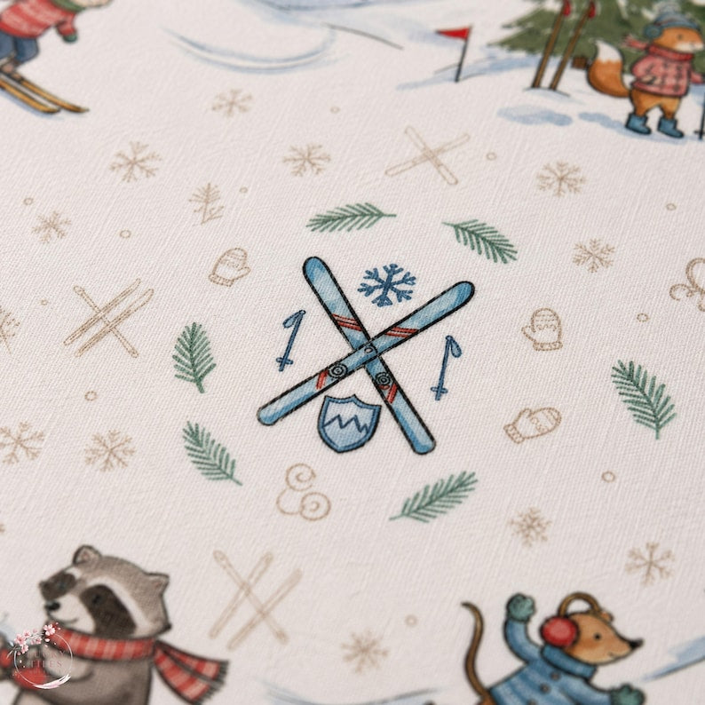 The Alpine Ski Club Mahjong Mat, Winter Wonderland Animal Game Mat, Custom Monogram Mahjong Gift, Ski Lodge Decor