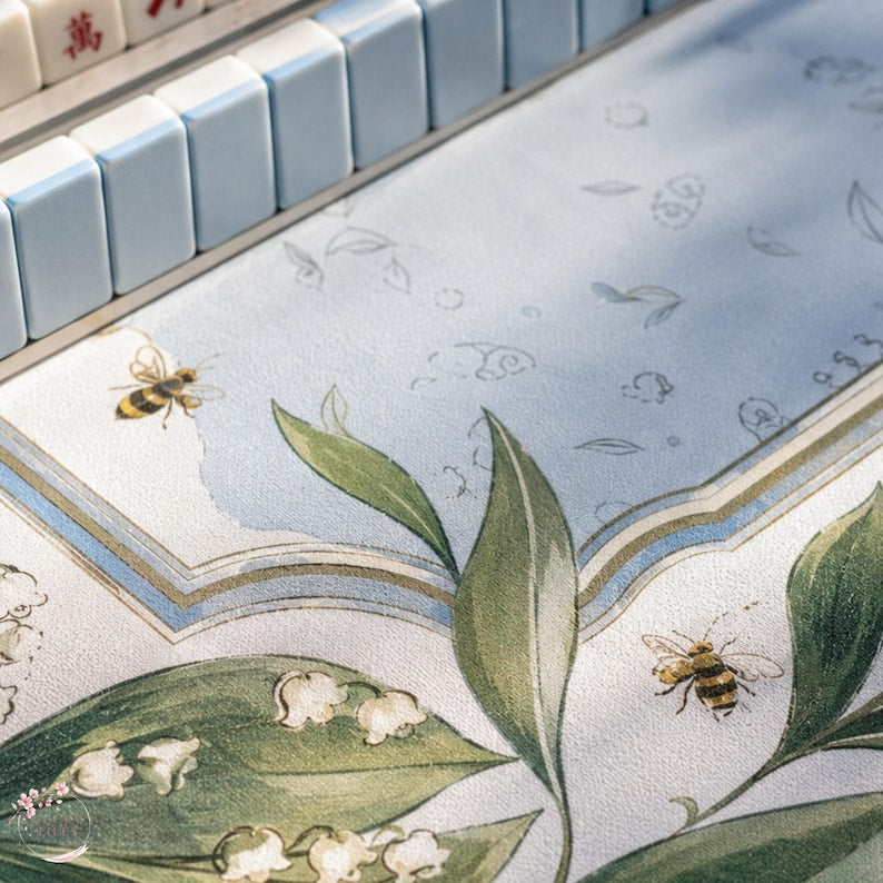 The Lily of the Valley Mahjong Mat, Bee & Botanical Floral Mahjong Mat, Custom Monogram Game Mat